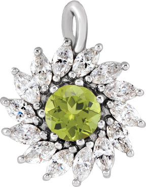 14K Gold Round Natural Peridot & Natural Diamond Halo-Style Necklace or Pendant – 3.5-6mm Stones - White Gold