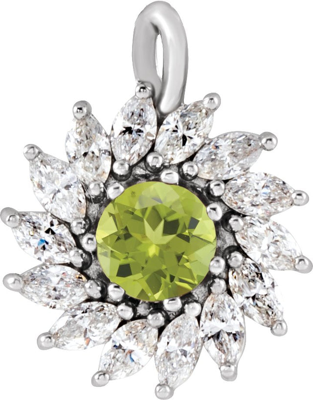 14K Gold Round Natural Peridot & Natural Diamond Halo-Style Necklace or Pendant – 3.5-6mm Stones - White Gold