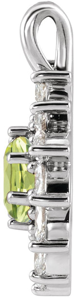 Platinum Round Natural Peridot & Natural Diamond Halo-Style Necklace or Pendant – 3.5-6mm Stones - view 2