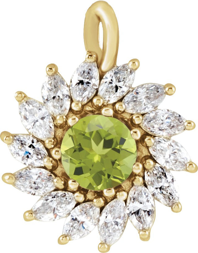 14K Gold Round Natural Peridot & Natural Diamond Halo-Style Necklace or Pendant – 3.5-6mm Stones - Yellow Gold