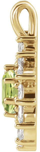 14K Gold Round Natural Peridot & Natural Diamond Halo-Style Necklace or Pendant – 3.5-6mm Stones - Yellow Gold - view 2
