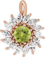 14K Gold Round Natural Peridot & Natural Diamond Halo-Style Necklace or Pendant – 3.5-6mm Stones - Rose Gold