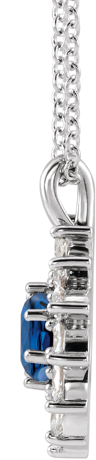 14K Gold Round Natural Blue Sapphire & Natural Diamond Halo-Style Necklace or Pendant – 3.5-6mm Stones - White Gold - view 2