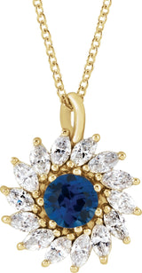 14K Gold Round Natural Blue Sapphire & Natural Diamond Halo-Style Necklace or Pendant – 3.5-6mm Stones - Yellow Gold