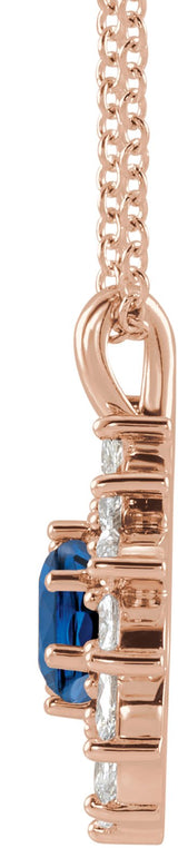 14K Gold Round Natural Blue Sapphire & Natural Diamond Halo-Style Necklace or Pendant – 3.5-6mm Stones - Rose Gold - view 2