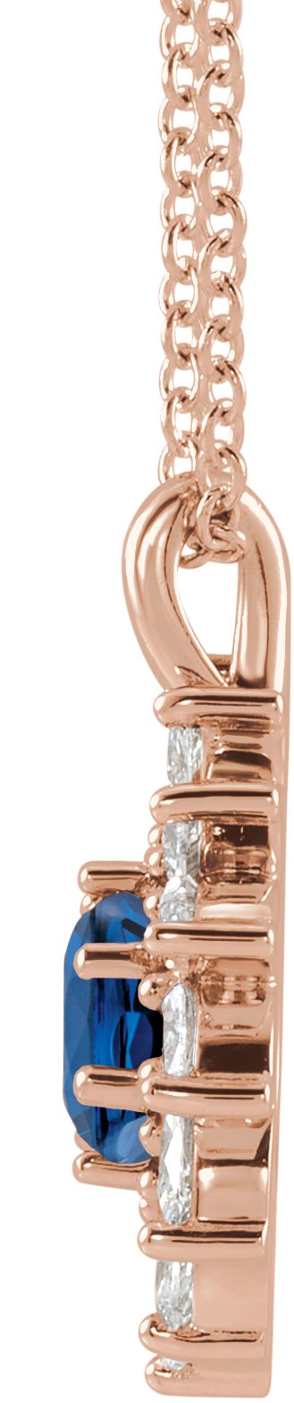 14K Gold Round Natural Blue Sapphire & Natural Diamond Halo-Style Necklace or Pendant – 3.5-6mm Stones - Rose Gold - view 2