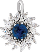 Platinum Round Natural Blue Sapphire & Natural Diamond Halo-Style Necklace or Pendant – 3.5-6mm Stones