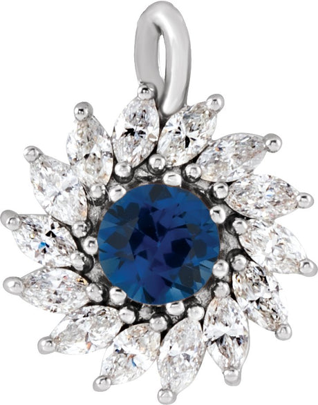 Platinum Round Lab-Grown Blue Sapphire & Natural Diamond Halo-Style Necklace or Pendant – 3.5-6mm Stones
