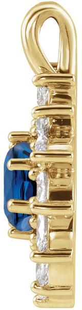 14K Gold Round Natural Blue Sapphire & Natural Diamond Halo-Style Necklace or Pendant – 3.5-6mm Stones - Yellow Gold - view 2