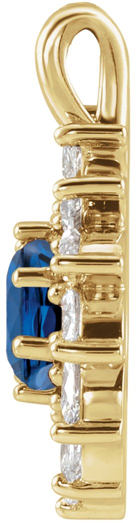 14K Gold Round Natural Blue Sapphire & Natural Diamond Halo-Style Necklace or Pendant – 3.5-6mm Stones - Yellow Gold - view 2