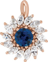 14K Gold Round Lab-Grown Blue Sapphire & Natural Diamond Halo-Style Necklace or Pendant – 3.5-6mm Stones - Rose Gold