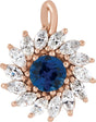 14K Gold Round Lab-Grown Blue Sapphire & Natural Diamond Halo-Style Necklace or Pendant – 3.5-6mm Stones - Rose Gold