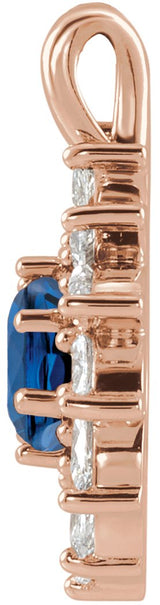 14K Gold Round Natural Blue Sapphire & Natural Diamond Halo-Style Necklace or Pendant – 3.5-6mm Stones - Rose Gold - view 2