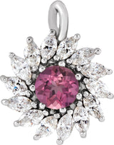 Platinum Round Natural Pink Tourmaline & Natural Diamond Halo-Style Necklace or Pendant – 3.5-6mm Stones