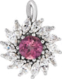 Platinum Round Natural Pink Tourmaline & Natural Diamond Halo-Style Necklace or Pendant – 3.5-6mm Stones