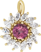 14K Gold Round Natural Pink Tourmaline & Natural Diamond Halo-Style Necklace or Pendant – 3.5-6mm Stones - Yellow Gold