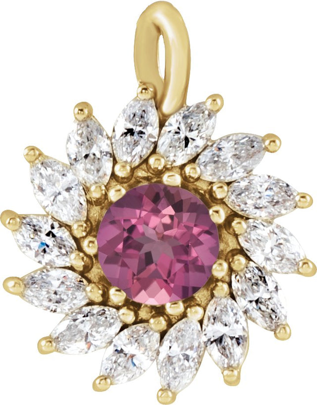 14K Gold Round Natural Pink Tourmaline & Natural Diamond Halo-Style Necklace or Pendant – 3.5-6mm Stones - Yellow Gold