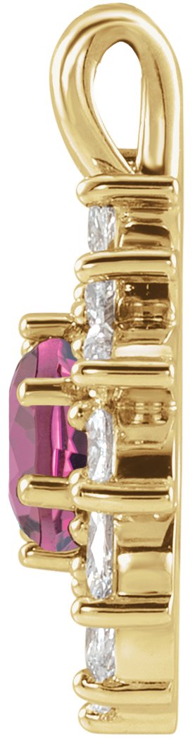14K Gold Round Natural Pink Tourmaline & Natural Diamond Halo-Style Necklace or Pendant – 3.5-6mm Stones - Yellow Gold - view 2