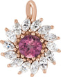 14K Gold Round Natural Pink Tourmaline & Natural Diamond Halo-Style Necklace or Pendant – 3.5-6mm Stones - Rose Gold