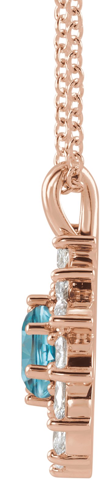 14K Gold Round Natural Blue Zircon & Natural Diamond Halo-Style Necklace or Pendant – 3.5-6mm Stones - Rose Gold - view 2