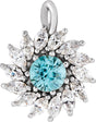 Platinum Round Natural Blue Zircon & Natural Diamond Halo-Style Necklace or Pendant – 3.5-6mm Stones