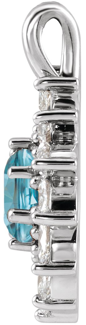 Platinum Round Natural Blue Zircon & Natural Diamond Halo-Style Necklace or Pendant – 3.5-6mm Stones - view 2