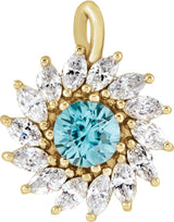 14K Gold Round Natural Blue Zircon & Natural Diamond Halo-Style Necklace or Pendant – 3.5-6mm Stones - Yellow Gold
