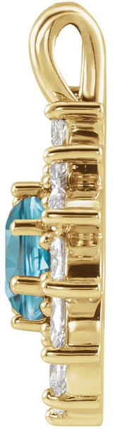 14K Gold Round Natural Blue Zircon & Natural Diamond Halo-Style Necklace or Pendant – 3.5-6mm Stones - Yellow Gold - view 2