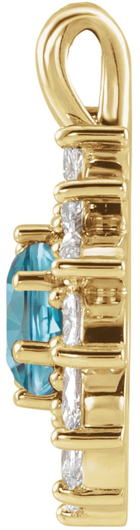 14K Gold Round Natural Blue Zircon & Natural Diamond Halo-Style Necklace or Pendant – 3.5-6mm Stones - Yellow Gold - view 2
