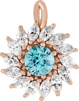 14K Gold Round Natural Blue Zircon & Natural Diamond Halo-Style Necklace or Pendant – 3.5-6mm Stones - Rose Gold