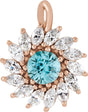 14K Gold Round Natural Blue Zircon & Natural Diamond Halo-Style Necklace or Pendant – 3.5-6mm Stones - Rose Gold