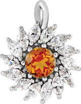 14K Gold Round Natural Citrine & Natural Diamond Halo-Style Necklace or Pendant – 3.5-6mm Stones - White Gold