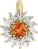 14K Gold Round Natural Citrine & Natural Diamond Halo-Style Necklace or Pendant – 3.5-6mm Stones - Yellow Gold