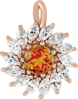 14K Gold Round Natural Citrine & Natural Diamond Halo-Style Necklace or Pendant – 3.5-6mm Stones - Rose Gold