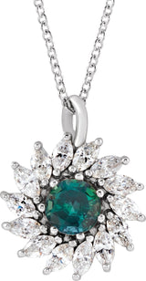 14K Gold Round Lab-Grown Alexandrite & Natural Diamond Halo-Style Necklace or Pendant – 3.5-6mm Stones - White Gold