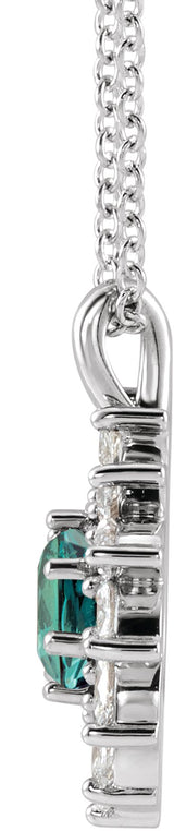 Platinum Round Lab-Grown Alexandrite & Natural Diamond Halo-Style Necklace or Pendant – 3.5-6mm Stones - view 2