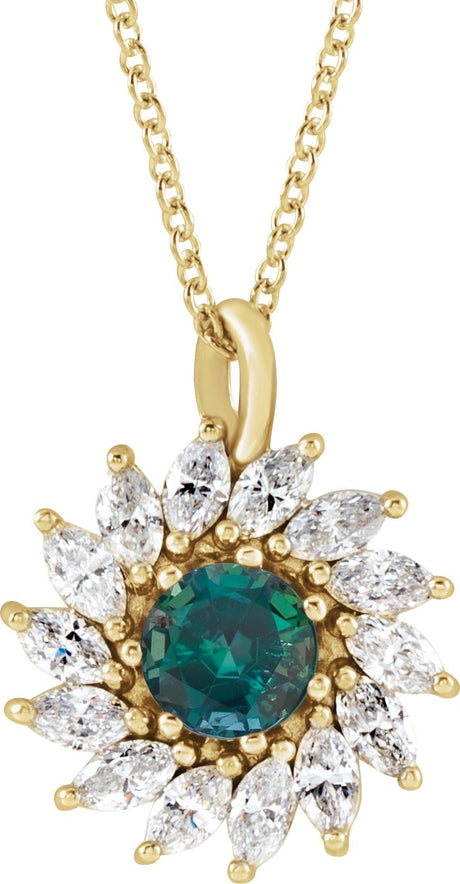 14K Gold Round Lab-Grown Alexandrite & Natural Diamond Halo-Style Necklace or Pendant – 3.5-6mm Stones - Yellow Gold