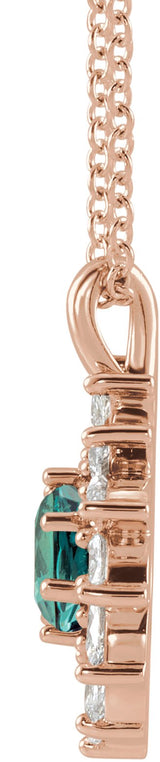 14K Gold Round Lab-Grown Alexandrite & Natural Diamond Halo-Style Necklace or Pendant – 3.5-6mm Stones - Rose Gold - view 2