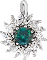 Platinum Round Lab-Grown Alexandrite & Natural Diamond Halo-Style Necklace or Pendant – 3.5-6mm Stones