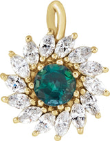 14K Gold Round Lab-Grown Alexandrite & Natural Diamond Halo-Style Necklace or Pendant – 3.5-6mm Stones - Yellow Gold