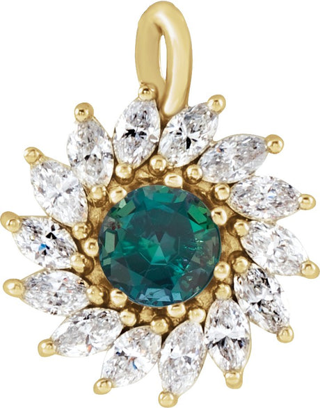 14K Gold Round Lab-Grown Alexandrite & Natural Diamond Halo-Style Necklace or Pendant – 3.5-6mm Stones - Yellow Gold