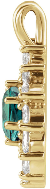 14K Gold Round Lab-Grown Alexandrite & Natural Diamond Halo-Style Necklace or Pendant – 3.5-6mm Stones - Yellow Gold - view 2