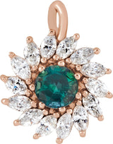 14K Gold Round Lab-Grown Alexandrite & Natural Diamond Halo-Style Necklace or Pendant – 3.5-6mm Stones - Rose Gold