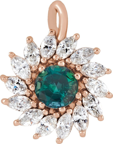 14K Gold Round Lab-Grown Alexandrite & Natural Diamond Halo-Style Necklace or Pendant – 3.5-6mm Stones - Rose Gold
