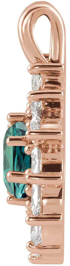 14K Gold Round Lab-Grown Alexandrite & Natural Diamond Halo-Style Necklace or Pendant – 3.5-6mm Stones - Rose Gold - view 2
