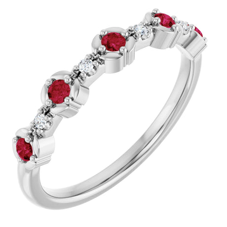 Platinum Round Natural Ruby & Natural Diamond Stackable Ring