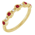 14K Gold Round Natural Ruby & Natural Diamond Stackable Ring – 2mm Stones - Yellow Gold