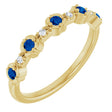 14K Gold Round Natural Blue Sapphire & Natural Diamond Stackable Ring – 2mm Stones - Yellow Gold