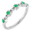 Platinum Round Natural Emerald & Natural Diamond Stackable Ring