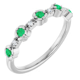 14K Gold Round Natural Emerald & Natural Diamond Stackable Ring – 2mm Stones - White Gold